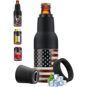 Stepstall 4-in-1 Can Cooler & Bottle Holder with Opener, Double Walled Stainless Steel Insulated, 12oz Beer Gifts for Men