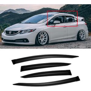 Window Visors for 2012-2015 Honda Civic Sedan 4-Door, Outside-Mount Shatterproof Rain Guards Vent Deflector Shade Dark Smoke 2013 2014, Tape-On, 4PCS