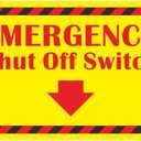 Emergency Shut Off Switch Sign Label 8"x5" Adhesive-Poly Vinyl for Electrical Warning Stickers Self Adhesive Yellow/Red/Black Tag 20 Pack