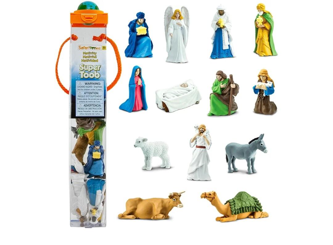 Safari Ltd. Nativity Super TOOB - 13 Hand-Painted Figurines including Mary, Joseph, Baby Jesus, Angel Gabriel, Shepherds, Animals, & 3 Wise Men - Educational Toy For Boys, Girls & Kids Ages 3+