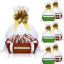 6 Set Football Baskets for Gifts 10 x 8 x 3.2 Empty with Cellophane Wraps and Ribbons Bows Cardboard Basket Tray for Gifts Packaging Football Season Themed Party Favors