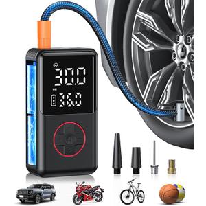 Tire Inflator Portable Air Compressor, Air Pump for Car, 150PSI Portable Tire Inflator, Mini Bike Pump with Pressure Gauge, LED Light for Cars, Bikes, Motorcycle, Balls(Red)