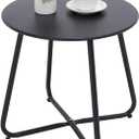 Outdoor Table Small Patio Side Table, Round Metal Side Table, Weatherproof, Portable, Outdoor End for Garden, Balcony, Yard (Black)