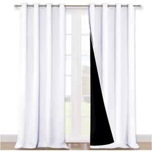 NICETOWN Room Warming Full Shading Curtains for Windows, Super Heavy-Duty Black Lined Blackout Curtains for Bedroom, Privacy Assured Window Treatment (White, Pack of 2, 52 inches W x 95 inches L)