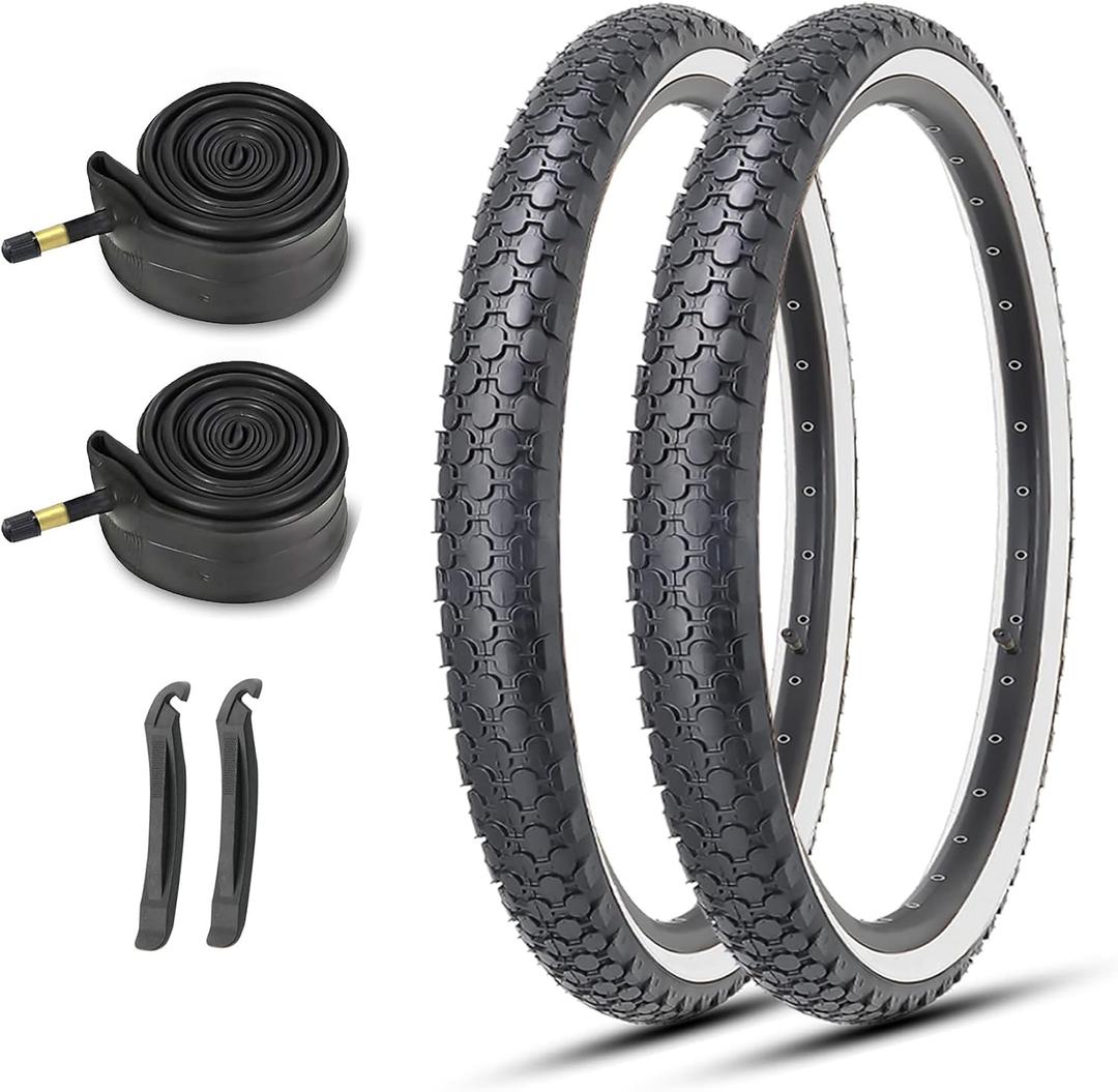 MOHEGIA 24/26 Inch Cruiser Bike Tires Set: 24x2.125/26x2.125 Inch Classic Folding Bicycle Tires,and Pair Inner Tubes with Tire Levers for Beach Cruiser City Bikes