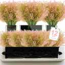 Artificial Plants, 12 Bundles Outdoor Fake Plants Spring Summer UV Resistant Faux Greenery Shrubs Indoor Outside Porch Garden Patio Window Box Decor (Pink)