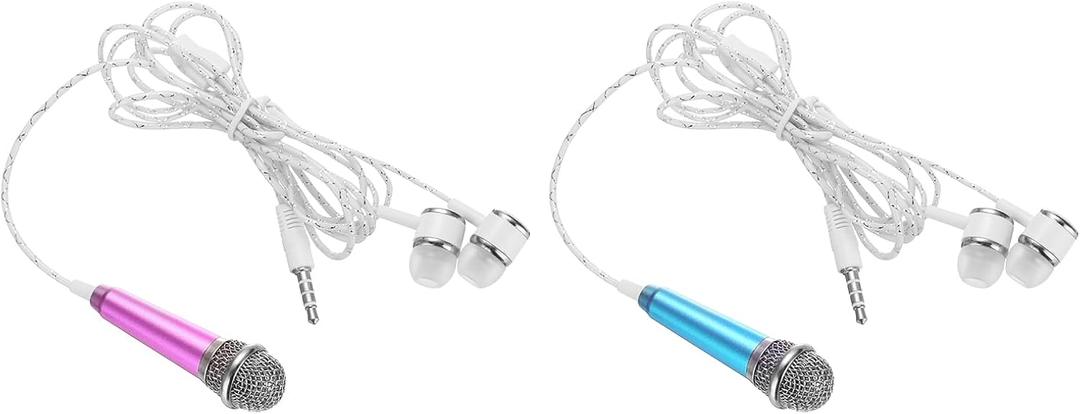 MECCANIXITY 2Pcs Mini Microphone Portable Vocal Microphone for Voice Recording and Singing with Earphone,Blue & Rose Red