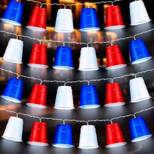 Hiboom 2 Pack Red White and Blue Cups Light, Shot Cups Fairy String Lights Battery Operated LED for 4th of July Independence Day Patriotic Decor Memorial Day Bar Graduation RV Party (6.56Ft)