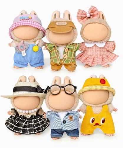 ALOVAK 6 Clothes Sets for 17cm Collectible Dolls – Miniature Outfits with Accessories – Hat, Glasses & Necklace Details – Ages 15+ (No Doll)