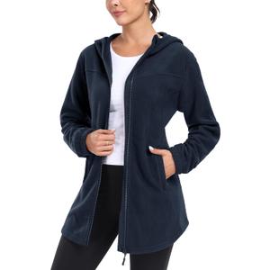 MoFiz Women's Long Fleece Zip Up Hoodies Long Sleeve Full Zip Soft Warm Polar Fleece Jacket Coat with Pocket for Fall Winter (L)