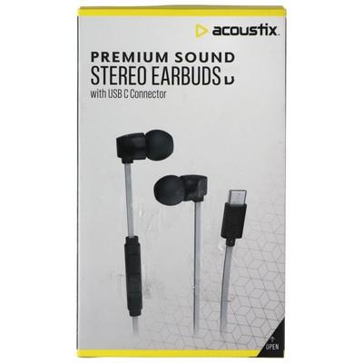 Acoustix Premium Sound Wired Stereo Earbuds with USB-C Connector - Gray / Black