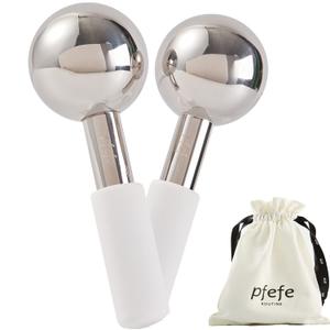 pfefe Ice Globes for Face & Eyes, Unbreakable Stainless Steel Cryo Sticks for Beauty Routines, Facials Cold Roller Cooling Globes for Puffiness, Wrinkles, Dark Circles, Headaches (White)