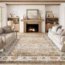 Washable Area Rug 8x10, Large Soft Rugs for Living Room - Stain Resistant Non-Slip Backing Rugs for Bedroom, Vintage Large Area Rug (Turmeric/Grey,8'x10') (Apricot/Blue)