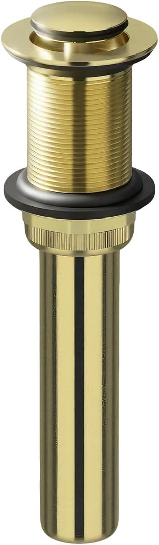 All Metal Brass Pop Up Sink Drain Without Overflow, Brushed Gold