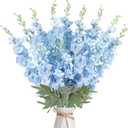 16Pcs Light Blue Delphinium Artificial Flower 33.5'' Faux Flowers Long Stem Silk Larkspur Flowers Bulk for Tall Vase for Home Wedding Floral Arrangements Centerpiece Table Decor
