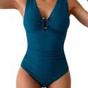 B2prity One Piece Swimsuit for Women Tummy Control V Neck Bathing Suit Ruched Slimming Swim Suit Push Up Swimwear (Medium, Blue)