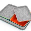 Welaxy stackable Lidded drawer organizer bins home office work desktop storage box with lid for junk makeup stationery decluttering sorting 3-pack (Orange + Green + Turquoise)