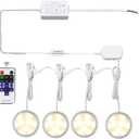 AIBOO Linkable LED Under Cabinet Lights Direct Wired 12V Slim Aluminum Dimmable Puck Lights with RF Remote Control for Accent Lighting (4 Lights, Warm White, No Wall Plug)