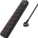 8 Outlet Heavy Duty Power Strip with 8 Individual Switches,Moutable Metal Power Strip Surge Protector 1200 Joules,6FT 14AWG Extension Cord,15A 1800W 125V 60Hz (Black)