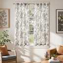 jinchan Linen Floral Tier Curtains 54 Inch Farmhouse Botanic Cafe Curtains Light Filtering Drapes for Small Windows Back Tab Half Window for Kitchen Living Room Bathroom 2 Panels Black