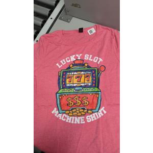 Lucky Slot Machine Tee Casino Las Vegas Gambling T-Shirt M Pink