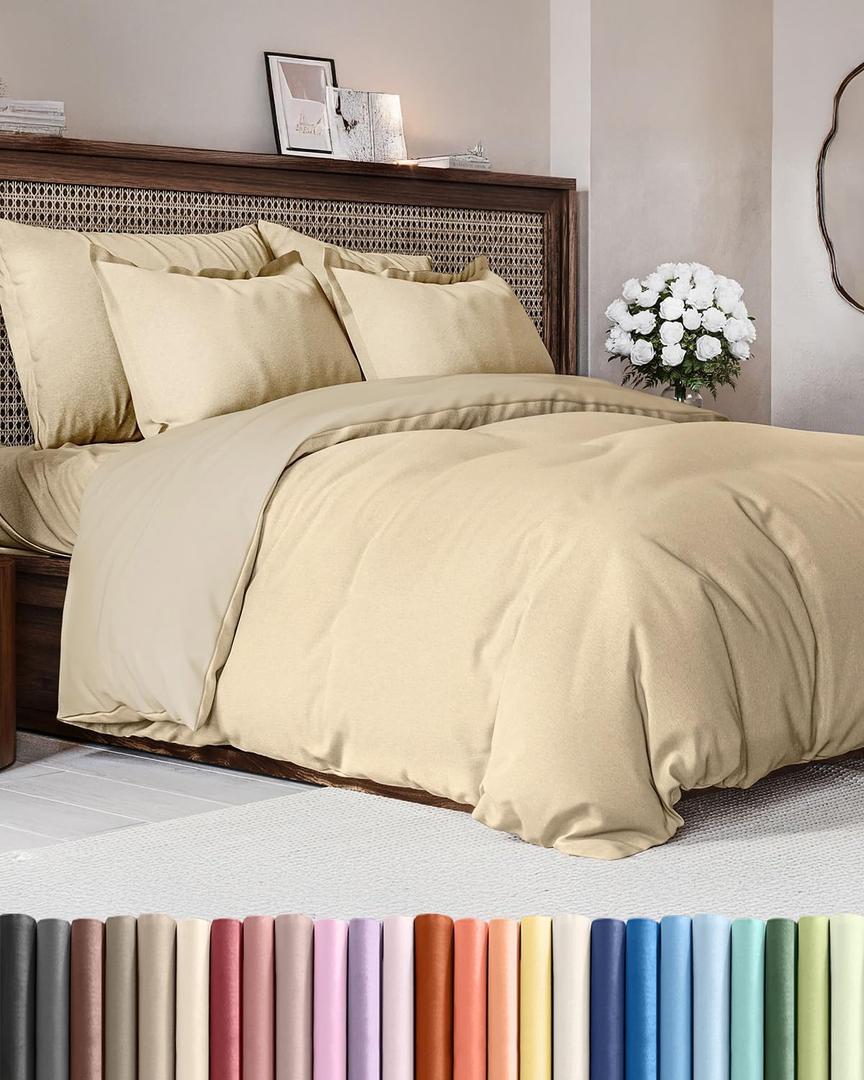 Duvet Cover King Size - Extra Soft King Size Duvet Cover - Lightweight, Breathable, Easy Care & Fade Free w/ Zipper Closures & Ties - 104" x 90" Inches - (Heathered Tan) Comforter Not Included