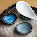 Small Ceramic Spoon Rest 2PCS for Coffee Tea Spoon Kitchen Counter Dining Table Decor, Stable Glaze Sauce Tray Porcelain Utensil Spoon Holder for Stove Top Coffee Bar Easy Clean (Orbicular-1)