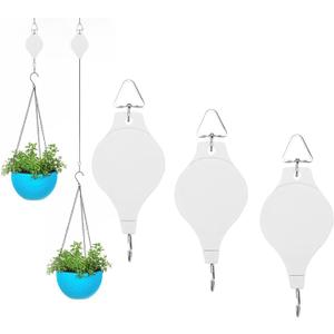 3Pcs Retractable Plant Hanger - Upgrade Plant Pulleys for Hanging Plants, Easy to Raise and Lower, Suitable for Garden Flower Pots, Hanging Planter, Bird Feeder (3Pcs-White)