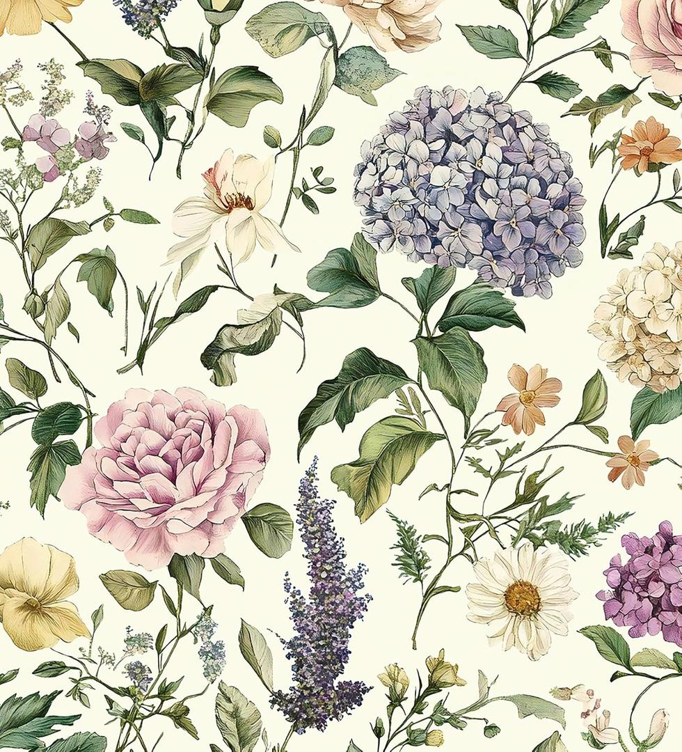 HeloHo Floral Peel and Stick Wallpaper Vintage Floral Contact Paper Boho Flower Botanical Wallpaper Removable Self Adhesive Farmhouse Wall Paper for Cabinets Bathroom Bedroom Vinyl 17.3"x78.7"