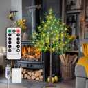 5FT Lighted Olive Tree with 300pcs Lights, Prelit Olive Tree with 8 Flashing Modes and Timer, Came with 500pcs Artificial Olive Leaves and 40 Artificial Olive, LED Olive Tree for Easter Spring Decor.