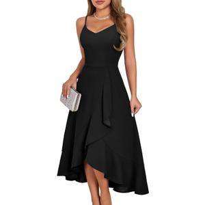 DRESSTELLS Women's Cocktail Dresses, Formal Wedding Guest Graduation Party High Low Dress (Black, S)