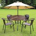 Vinyl Outdoor Tablecloth Round Fitted Table Cover with Zipper and Umbrella Hole 100% Waterproof Wipe Clean PVC Table Cover for Party, Picnic and Patio, 45" - 56", Dark Wood