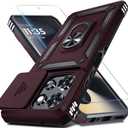 Janmitta Compatible with Moto G Power 5G 2026/2025 Case Built in Slide Camera Lens Cover+Screen Protector+Finger Ring Holder Kickstand,Heavy Duty Shockproof Full Body Protective Phone Cover,Red