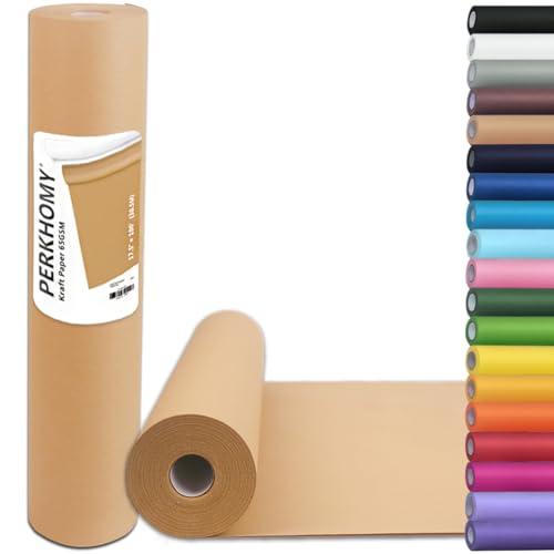PerkHomy Brown Kraft Paper Roll 17.5" x 1,200" (100') for Gift Wrapping Bulletin Board Craft Art Bouquet Flower Packing Valentines Easel Moving Shipping Floor Poster Covering Table 70GSM 50LB