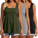 Evervibe 3 Pack Summer Plus Size Tank Tops for Women Sleeveless Tunic Shirts Square Neck Tops Side Slits Olive Green, Black And Gray (XL)