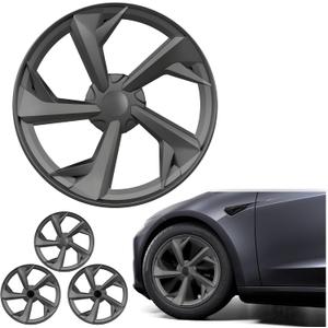19 Inches Wheel Covers for 2025 2026 Tesla Model Y Juniper, Hub Protection Accessory, Replacement for Tesla Model Y 2025 Rim Protector, ABS Hubcaps 4-Piece, Mechanical Style Black