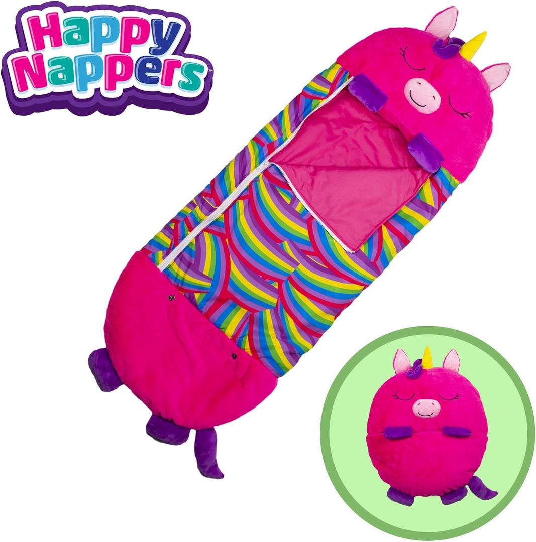 Happy Nappers: Pillow & Sleepy Sack: Medium - Pink Unicorn BeeBee - 54 x 20, 2-in-1: Plush Animal Opens Into Sleeping Bag, Soft Play & Nap Character, Kids 3+