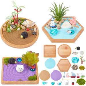 WEBEEDY Japanese Miniature Zen Garden Kit Miniature Ocean Beach Sandbox Decorations Mini Zen Garden Accessories for Christmas Home Office Desktop Decor Gift,Diameter 4/4.2/4.4"(10/10.5/11cm)