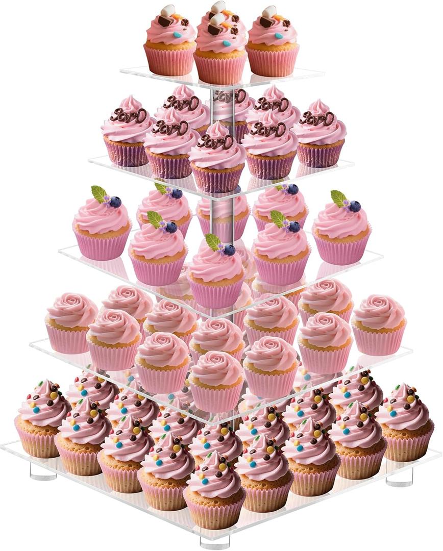 Cupcake Stand,5 Tier Large Cupcake Holder, Square Cupcake Tower Tree, Clear Cupcake Stand, Dessert Pastry Display Stand for Wedding, Party, Birthday