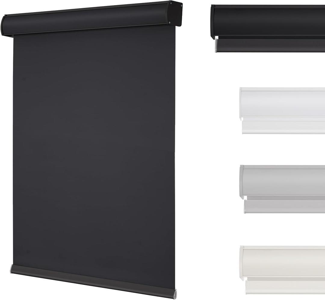 Changshade Cordless Roller Shades Blackout Blinds for Windows Room Darkening Rolled Up Shades with Spring System, UV Protection Window Shades Door Blinds for Home and Office29.5" W x 72" H,Black