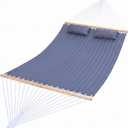 2 Person Double Quilted Hammock, Spreader Bars, 2 Pillows, Gray