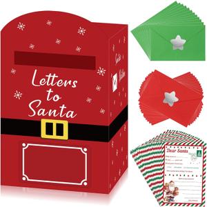 Gersoniel Christmas Mailbox Letters to Santa Kit Xmas Mailbox 24 Set Envelopes Santa Letters Star Stickers Cardboard DIY North Pole Delivery for Home Classroom Holiday Wish List (Classic)