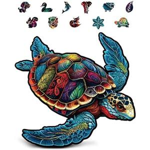 CRAFTHUB Animal Wooden Puzzles for Adults – A3 Vibrant Sea Turtle with 122 Pieces – Jigsaw Puzzles with Unique Animal Shapes – 10.7" x 10.3"