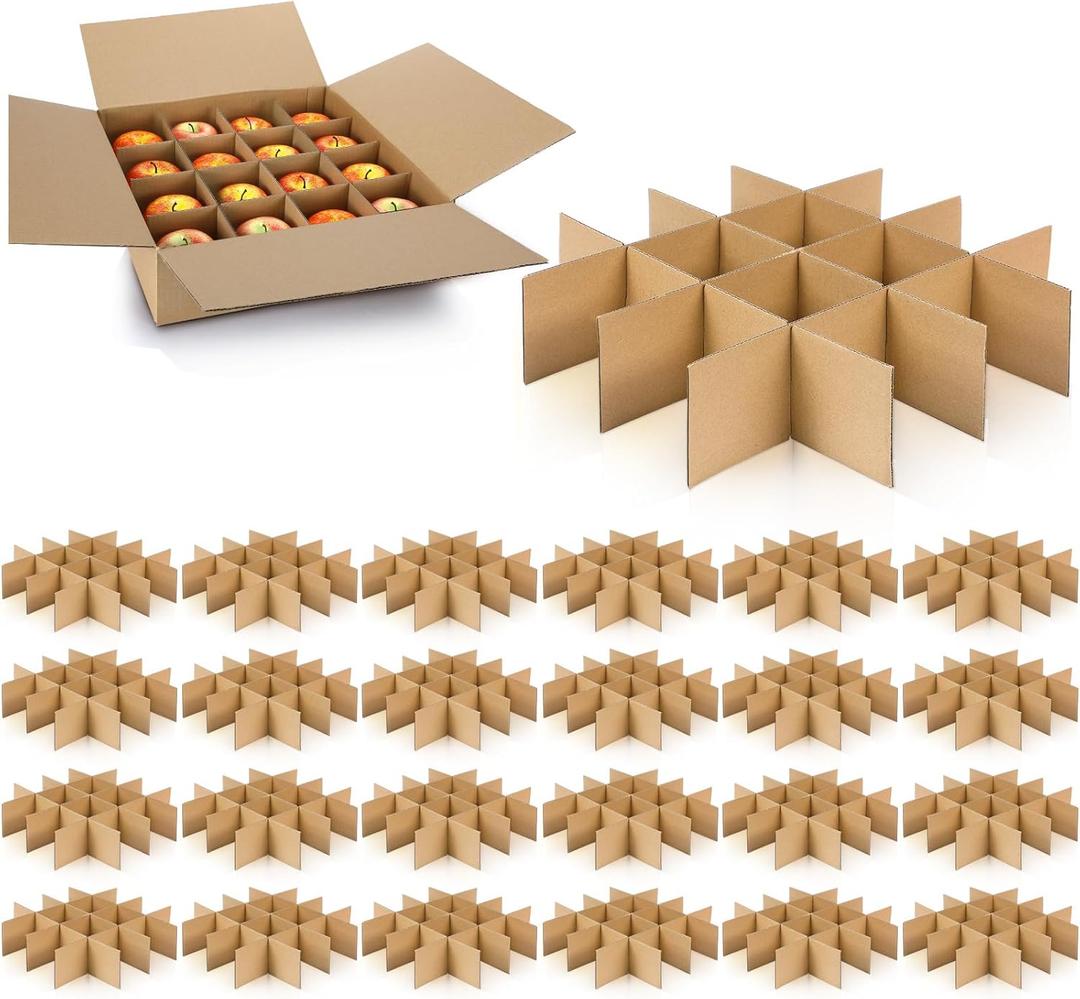 Feifeiya 24 Set Moving Box Divider Kits 13 x 13 x 3 Inch Shipping Cardboard Packing Dividers for Fruit Separation Glass Inserts Moving Kitchen Glassware Dish Packing Supplies(Box Not Included) (Brown)