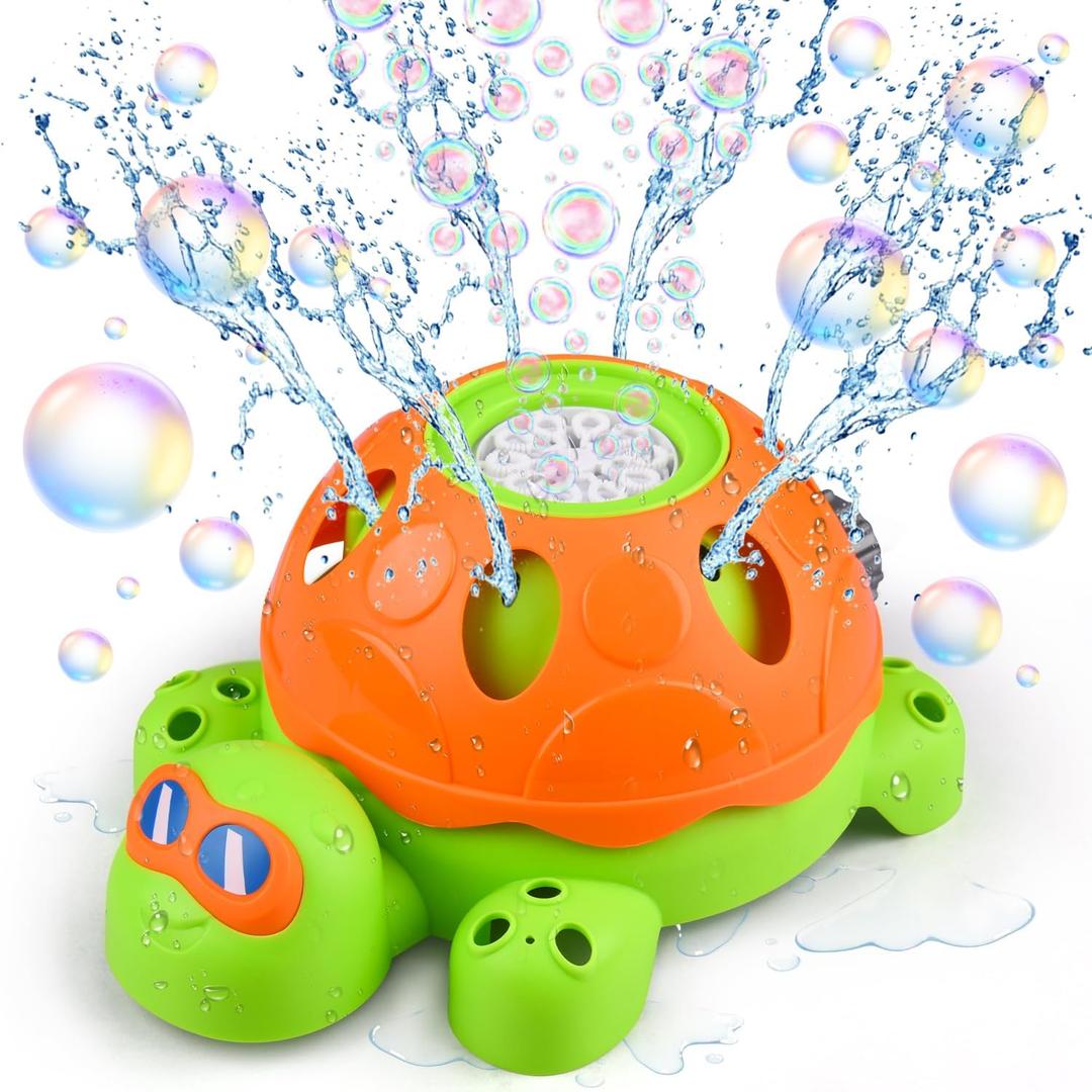 2 in 1 Sprinkler for Kids Summer Toys, Spinning Turtle & Bubble Machine Water Toys Toddler Outdoor Toys Backyard Games Splashing Fun Outside Toys Kids Sprinkler Gifts for Boys Girls