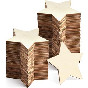60 Pieces 5 Inch Unfinished Wooden Star Blank Natural Wood Slices Wooden Cutout Tiles for DIY Crafts Home Decoration Painting Staining