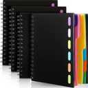 Fainne 4 Pcs 6 Subject A5 Spiral Notebook College Ruled with Dividers Tabs, 6. 75 x 8. 25 Inches, 240 Pages Lined Spiral Journal Notebook for Studying Work Writing Office Supplies (Black)