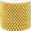 Craft String Pearls 6MM Pearl Bead, 66 Feet Gold Faux Pearl Garland Spool Roll Strand Wedding Party Decoration, Christmas Tree Decorations (0.24 in 66 ft)