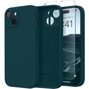 Magnetic for iPhone 14 Case, Compatible with MagSafe, [Full Camera Protection][Screen Protector] Silicone Shockproof Protective Phone Case for iPhone 14 6.1 inch, Deep Blue