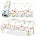 Spring Floral Tablecloth Roll 100 Ft x 51 Inch Spring Table Cover Roll Plastic Wild Flower Party Table Cloth Decoration Disposable Plastic Tablecloth for Springtime Birthday Party Wedding Tea Supplies